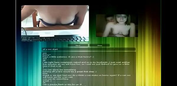  Chatroulette girl showing all to a fake video of a couple  D 01